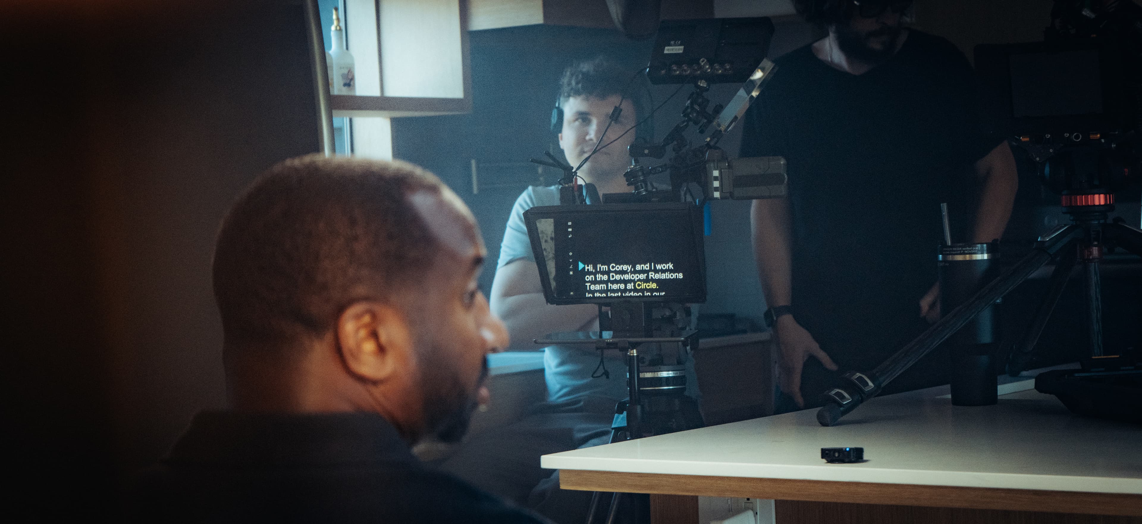 Behind the scenes — teleprompter